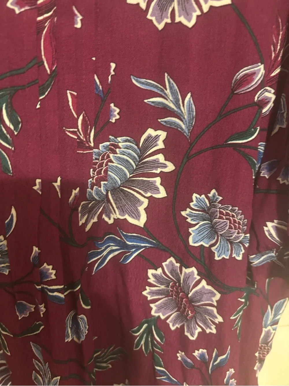 LOFT Plum Floral Ruffle-Neck Blouse